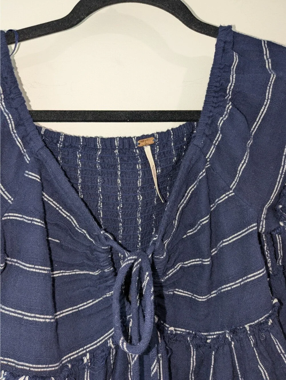 Free People Navy Blue Pinstripe Peasant Top